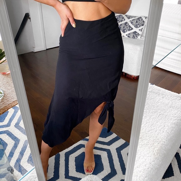 Zara Dresses & Skirts - 🖤 ZARA BOHO BLACK ASYMMETRICAL SIDE TIE HIGH WAIST MIDI SKIRT!